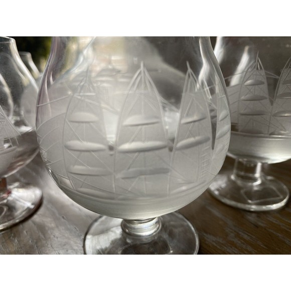 Tuscany Etched Clipper Ship Decanter/top & 6 Snifters Romania Hand Blown Barware - Picture 8 of 8